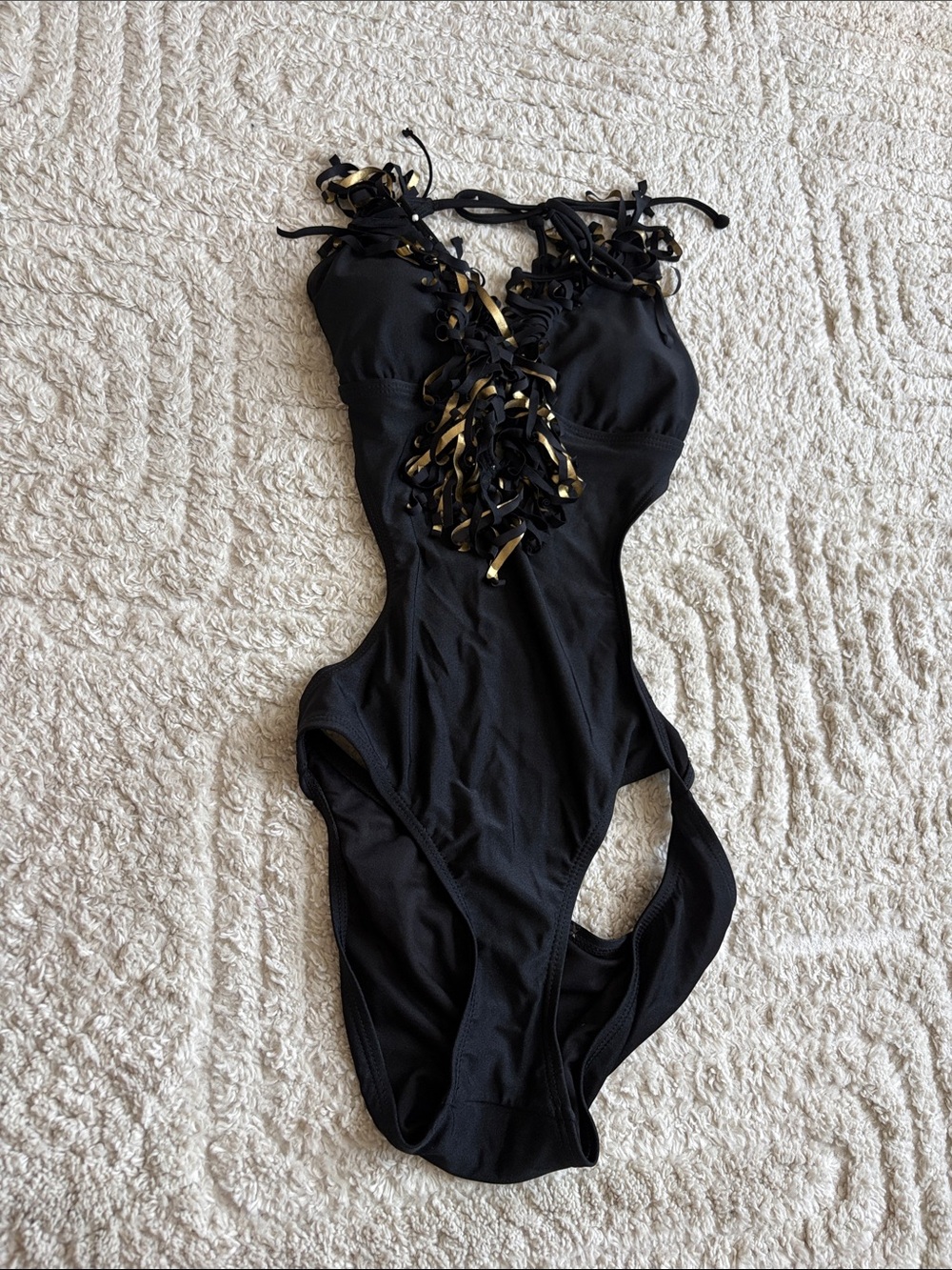 Xhilaration Black One-Piece Swimsuit with Lace-Up Sides
